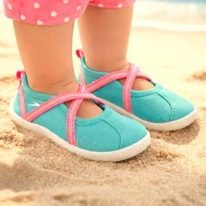 NWT SPEEDO Toddler Baby Girls Mary Jane Water Shoes 5/6 in Pink and Turquoise